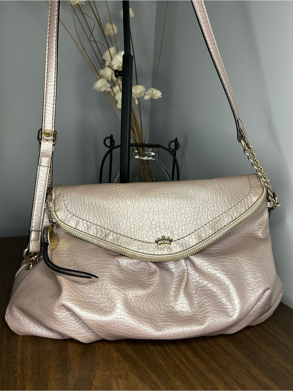 Juicy Couture Greta Lilac Pearl Iridescent Flap Crossbody Y2K Bag